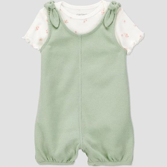 Carter's Other - Carter’s Green Baby Romper with White Floral Shirt